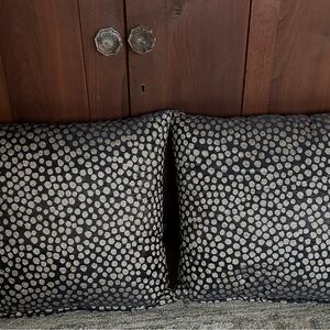Pair of Black Accent Pillows with Gold Dot Motif